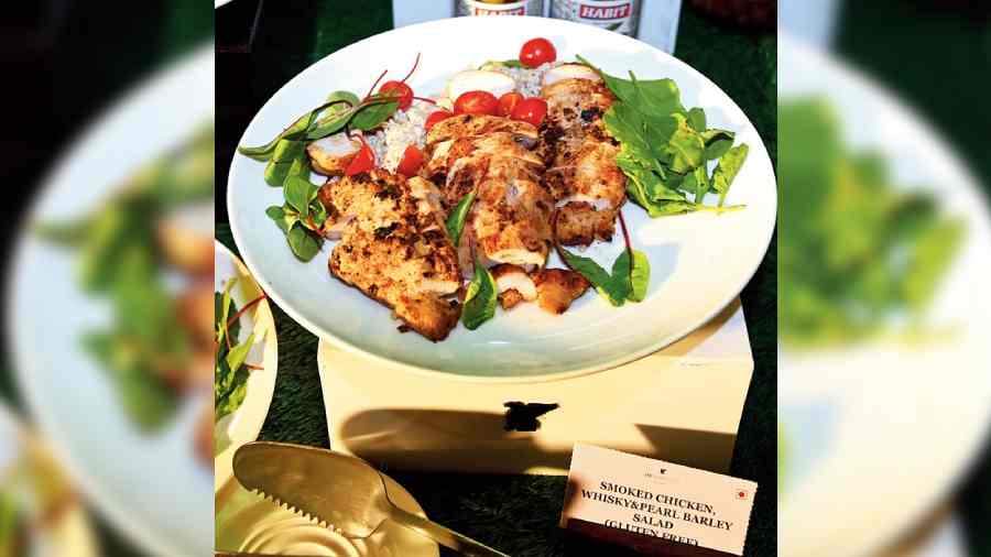Smoked chicken, whisky & pearl barley salad