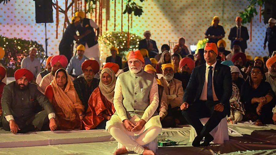 Prime Minister Narendra Modi during a programme organised on the eve of the birth anniversary of Guru Nanak Dev, in New Delhi