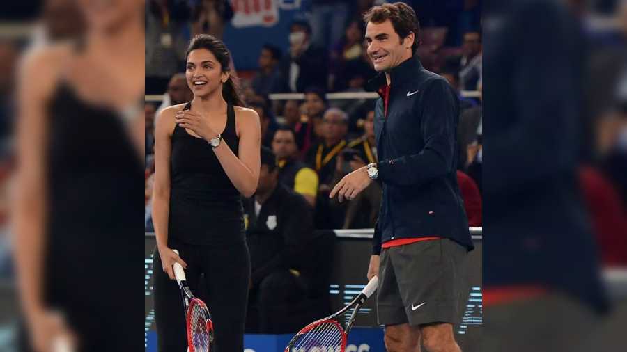Deepika showed off her tennis skills while playing a casual game with Roger Federer during the International premiere league in 2014