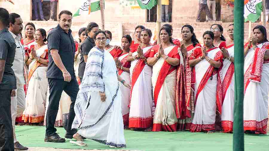 Mamata Banerjee at Krishnagar in Nadia district on Wednesday. 