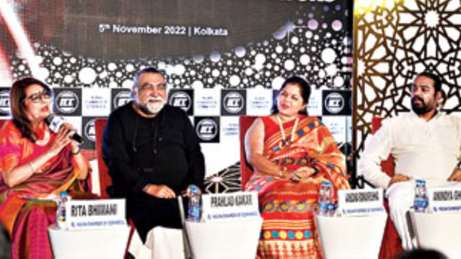 (L-R) Rita Bhimani, Prahlad Kakkar,Vandana Ramakrishna and Anindya Ghosh on stage for the panel discussion