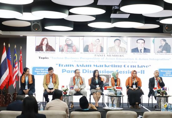 Panel Discussion on Techno Business Perspective of Asian Education & Asian Integration  L to R –  Prof. K. Khaniyao, Dr. K. Srisermpoke, Mr. Osama Shiha, Ms. M. Reformado, Dr. Yoga Prihatin, Dr. D. N. Rahmatika and Prof. (Dr.)  R. P. Banerjee
