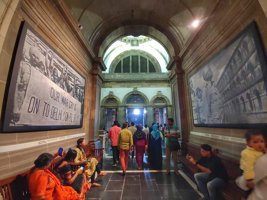 Visitors check out exhibits and displays inside Victoria Memorial Hall on Saturday