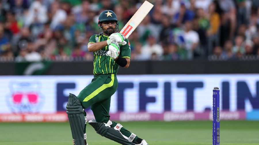 Babar Azam in action after England won toss and chose to field