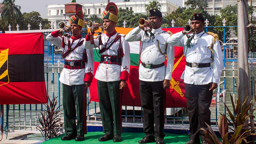 Bihar regiment buglers at the Bengali War Memorial on Remembrance Day