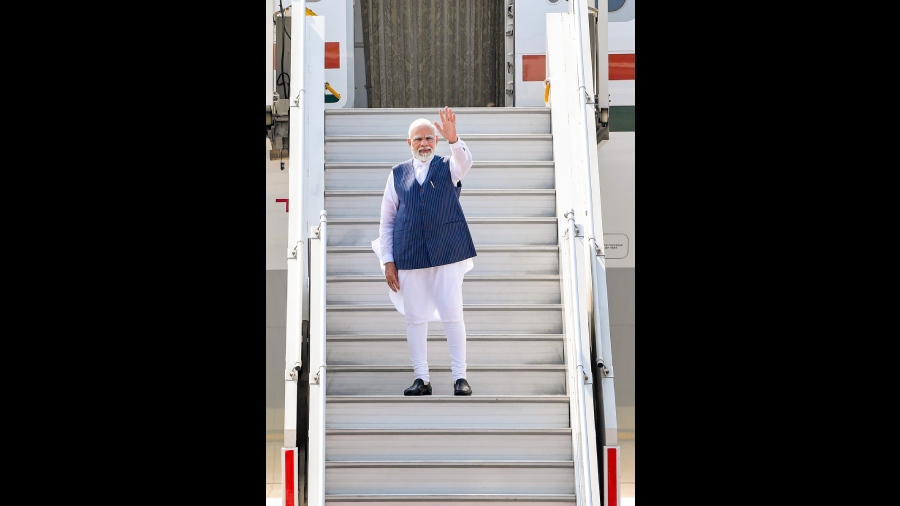 Prime Minister Narendra Modi emplanes for Bali, Indonesia, to participate in the 17th G20 Leaders’ Summit, in New Delhi, Monday, November 14, 2022. 