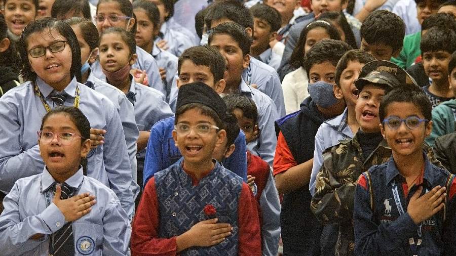 Students during Children's Day celebration in Gurugram. 