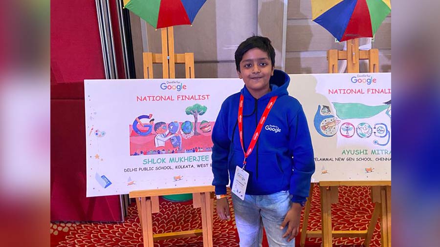 Shlok with his doodle at the finalist event in Delhi