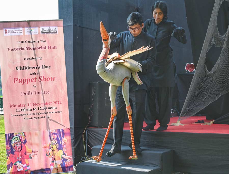 A puppeteer with an exhibit at the show. There was no dearth of variety as a wide range of colourful puppets entertained children all through