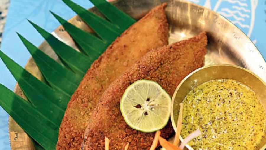6 Ballygunge Place’s famous crispy Fish Fry, served with kasundi and salad
