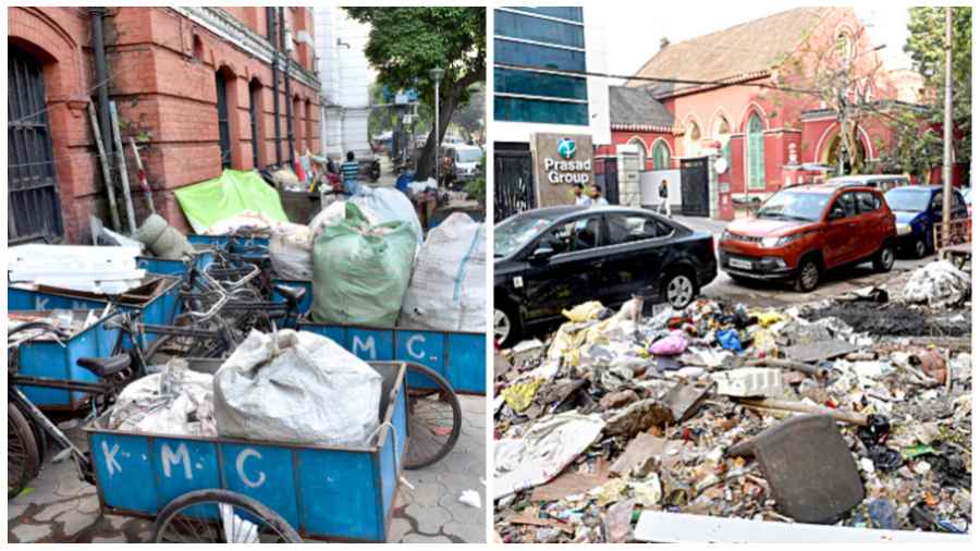 Northern footpath along Indian Museum turned into garbage dump
