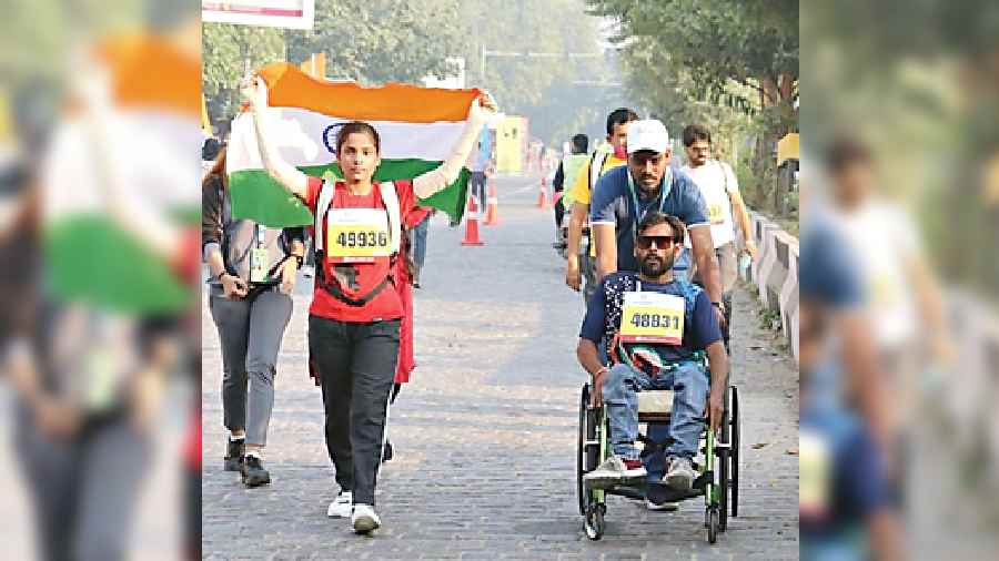 A disabled student participates in the recent Delhi half marathon