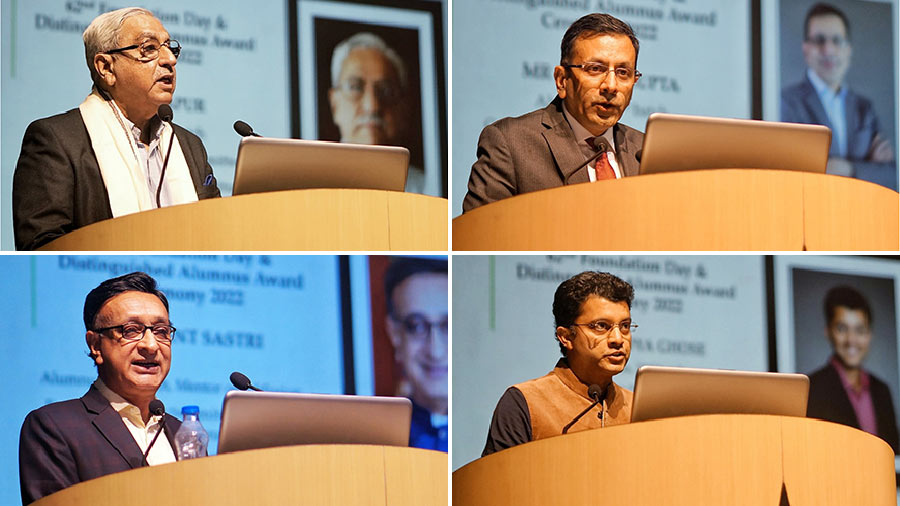 (Clockwise) GM Kapur, Sanjay Gupta, Srikant Sastri and Anindya Ghose, the four alumni who received the Distinguished Alumnus Award
