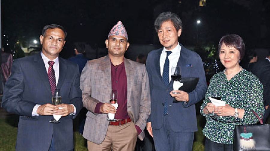 Nepal consul general Eshor Raj Poudel (extreme left) and deputy consul general Karna Timsina with Japan consul general Koichi Nakagawa and his wife Yayoi