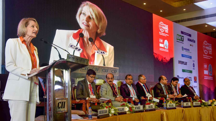 Catherine Gallagher, senior trade and investment commissioner and general manager South Asia, Austrade,  addresses during Global Mining Summit-2022, in Kolkata on November 16