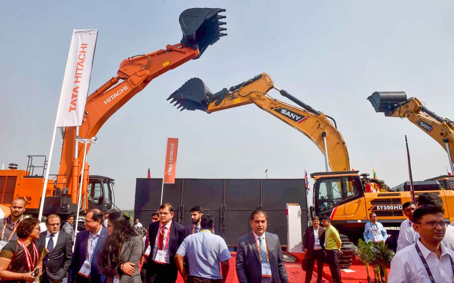 Equipment and machineries on display during the Global Mining Summit-2022, in Kolkata on November 16