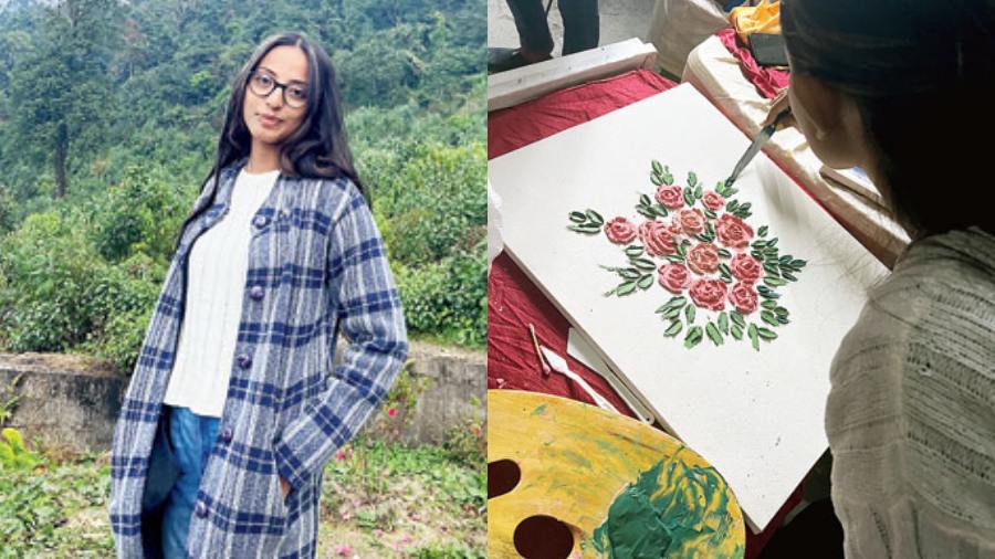 Saswati Mondal, an artist, created a stunning piece with acrylic paints.