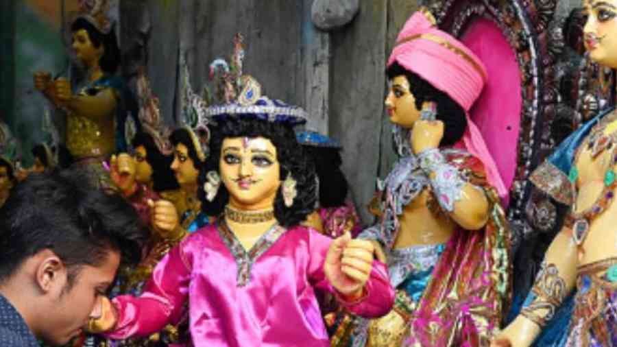 Kartik idols being readied in Kumartuli on Wednesday. 