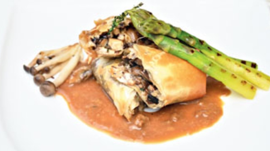 Wild Mushroon Filo Wrap with Porcini Butter Sauce