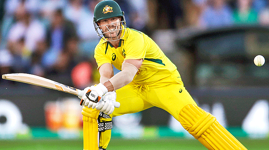Australia’s David Warner during his 86-run knock in the first ODI against England in Adelaide on Thursday.