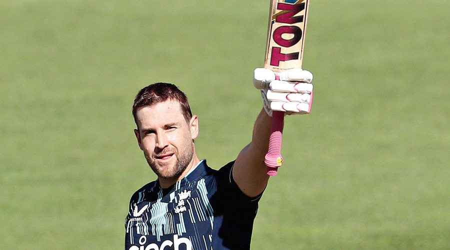Man of the Match Dawid Malan of England after completing his century on Thursday.