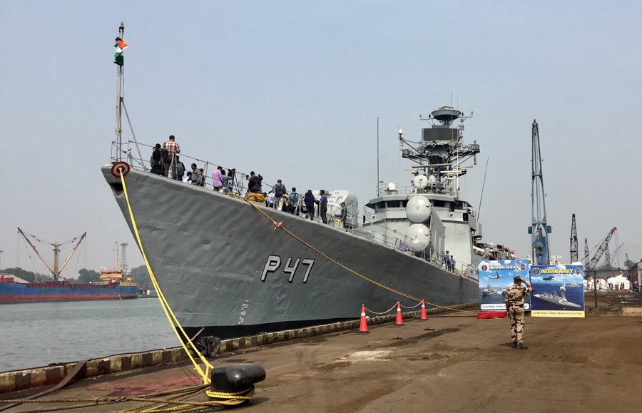 INS Khanjar, a guided missile corvette, docked at Kidderpore. The ship is open to visitors till November 19.