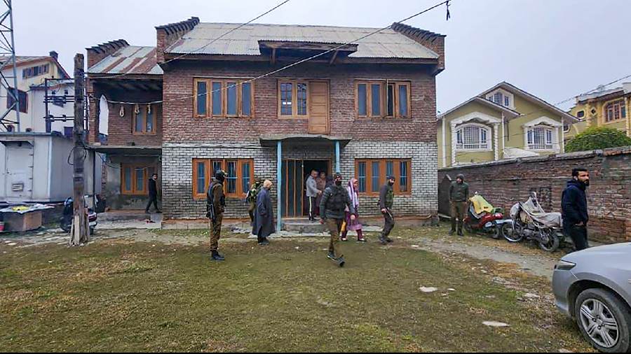 One of the many locations searched by Jammu and Kashmir Police in connection with threatening of journalists by terror outfit 'The Resistance Front', on Saturday, November 19, 2022. 