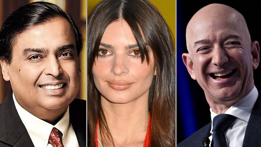 (L-R) Mukesh Ambani, Emily Ratajkowski and Jeff Bezos are among the newsmakers of the week 
