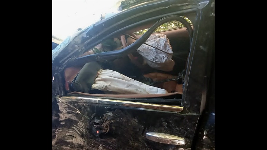 The mangled remains of the car driven by Chewang Dadul Lepcha