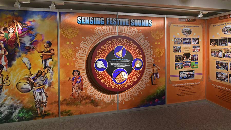 BITM’s sensory sound wall installation allows visitors to listen to different sounds unique to Durga Puja festivities 