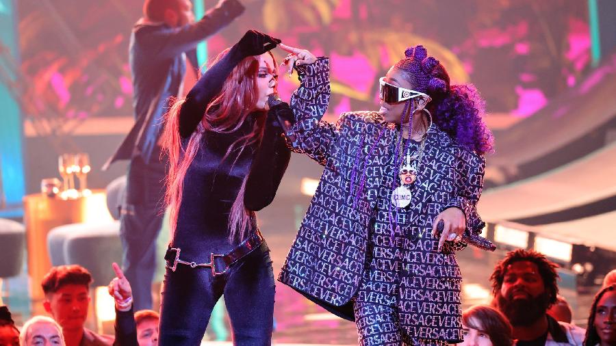 Missy Elliott and Anitta, left perform a medley at the American Music Awards. 