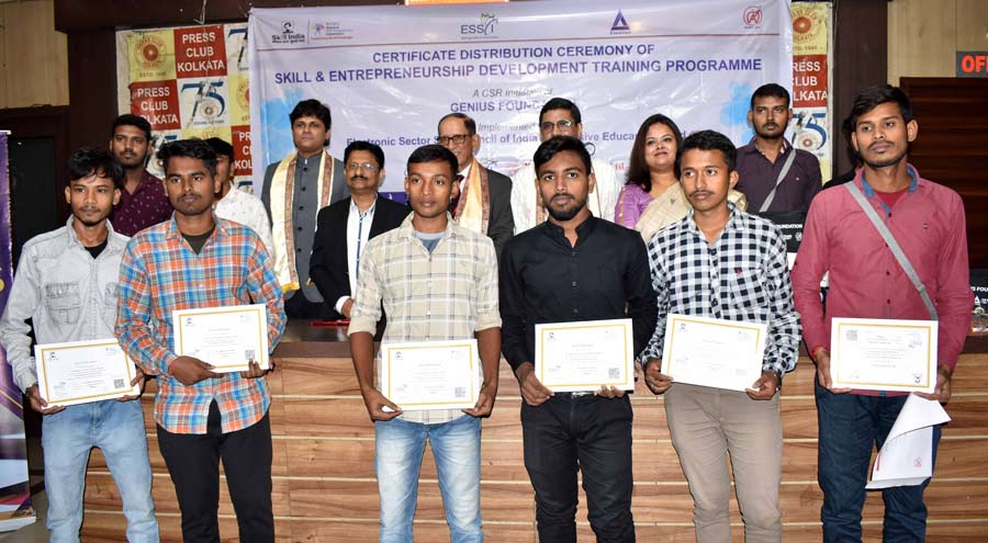 Students of the Skill & Entrepreneurship Development Training Programme pose with their certificates at the certificate distribution ceremony on Wednesday