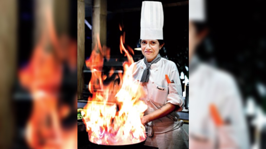 Kanan Ashar, senior chef de partie, Taj Bengal, and her team cook up a storm at Grill by the Pool. The Telegraph camera snapped the busy chef right in the middle of all the action.