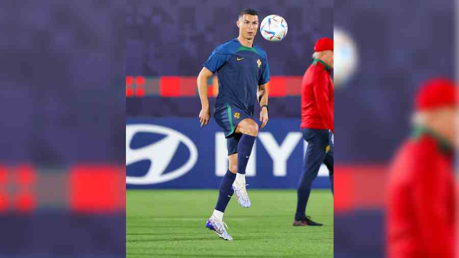 Cristiano Ronaldo during Portugal’s training session at the Grand Hamad Stadium in Doha on Wednesday.