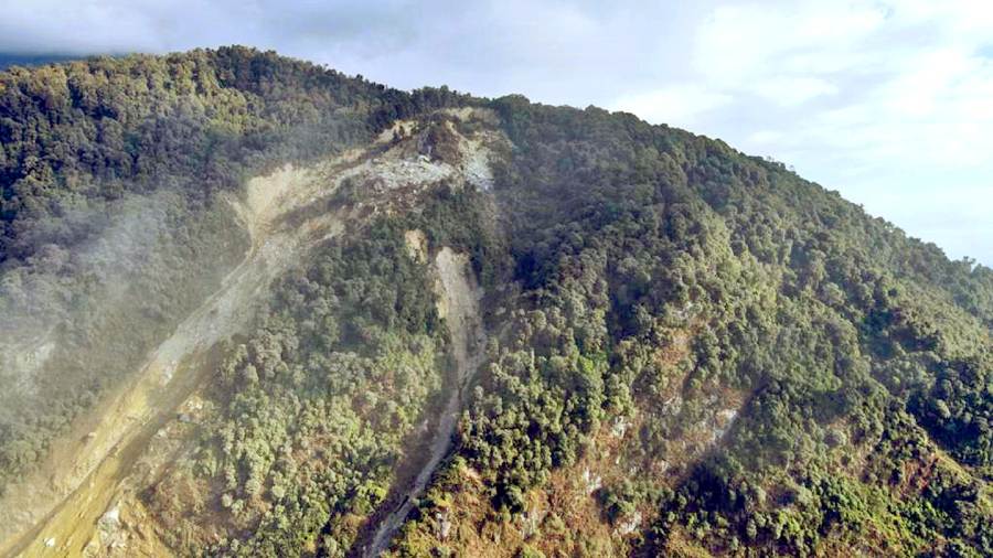 The hillside with the active landslide at Pathing in Namchi district