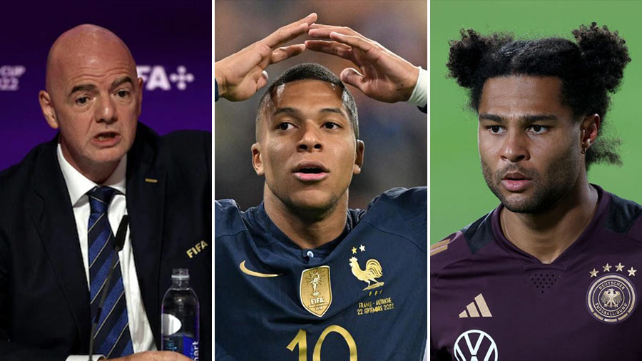 (L-R) Gianni Infantino, Kylian Mbappe and Serge Gnabry are among the winners in Week One of our Offside awards FIFA