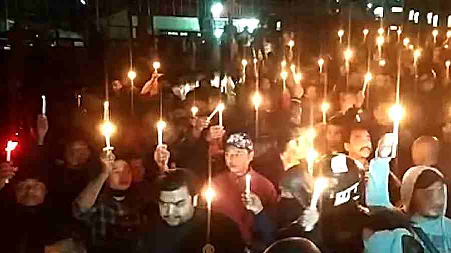 The candlelight vigil in Shillong organised by five pressure groups on Thursday evening in solidarity with families of the Mukhrow firing victims