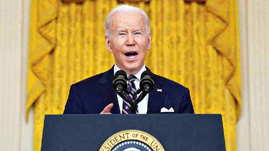 The president of the United States of America, Joe Biden, announcing heavy financial sanctions against Russian banks and oligarchs, February 22