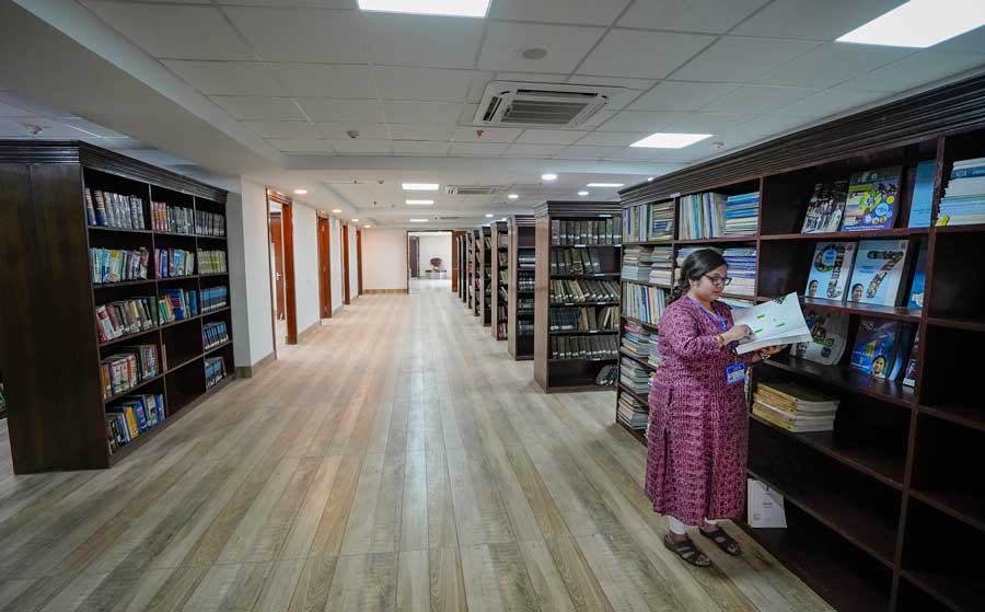 View of the library at the newly inaugurated Platinum Jubilee Memorial Building at the West Bengal Legislative Assembly 