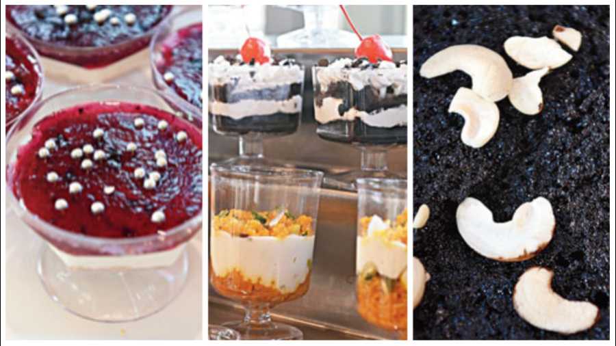 Desserts had a mix and match of faves such as the boozy Old Monk Yin Yang Pie, classic Blueberry Cheesecake, Fruit Cake, a stellar fusion called Motichur Parfait that has a saffron mousse along with motichur balls; the Bengali fave was the Nolen Gur Baked Rasgulla, along with ice cream