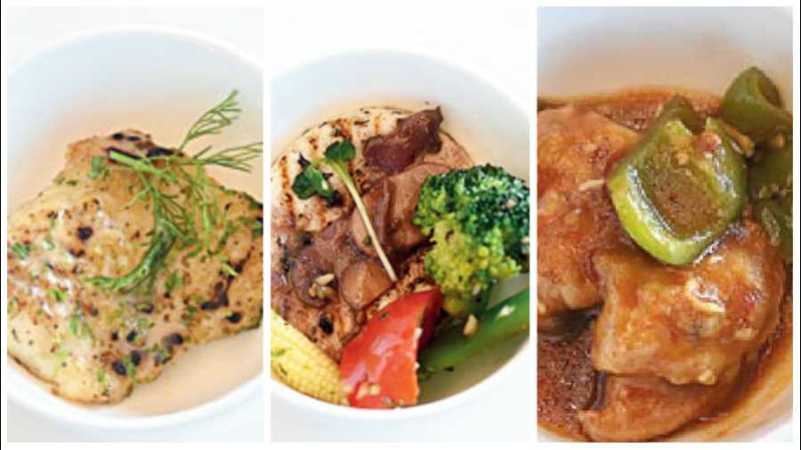 Mains such as Grilled Fish in Lemon Butter Sauce, Grilled Chicken in Red Wine Sauce, Grilled Cottage Cheese and Roasted Brussel Sprouts along with Asian mains such as the Wok Tossed Chicken in Tobanjan Sauce were popular dishes doing the rounds