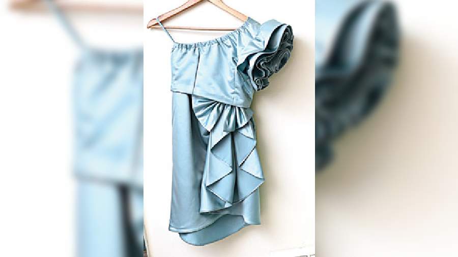 Let your kids join in on the fun with Mehek Talreja’s customisable kid’s range. This pretty powder blue dress with its bold accents is fit for all occasions and can help your little one feel glamorous.