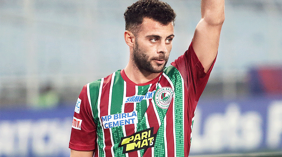 Hugo Boumous after scoring for ATK Bagan on Saturday.