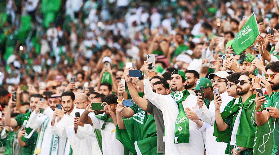 Saudi Arabia fans during the match against Poland in Al Rayyan on Saturday.
