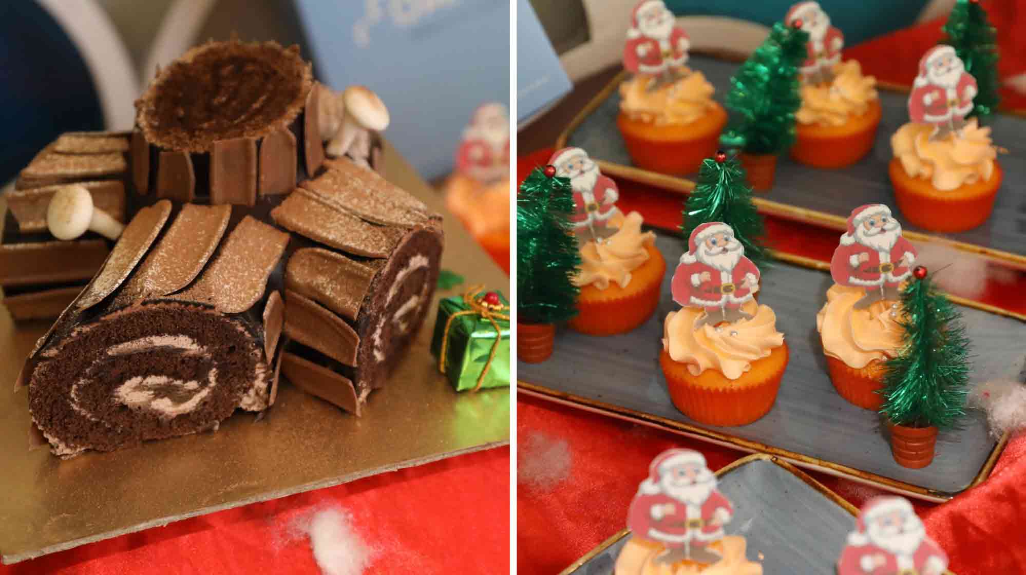The star of the show was the double chocolate Yule Log (left). This decadent chocolate cake log resembles the Swiss Roll where the cake is delicately rolled while still warm and filled with frosting thereafter. The orange-flavoured Santa cupcakes were also a crowd-pleaser. These treats will be part of Dariole’s Christmas-special menu