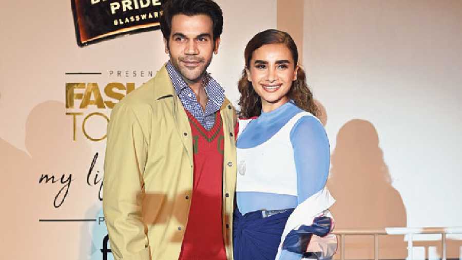 Rajkummar Rao and Patralekhaa Paul in Shantnu Nikhil Cricket Club, a new label from S & N by Shantnu & Nikhil, that was launched at Blenders Pride Glassware Fashion Tour powered by FDCI, at RCGC on December 19
