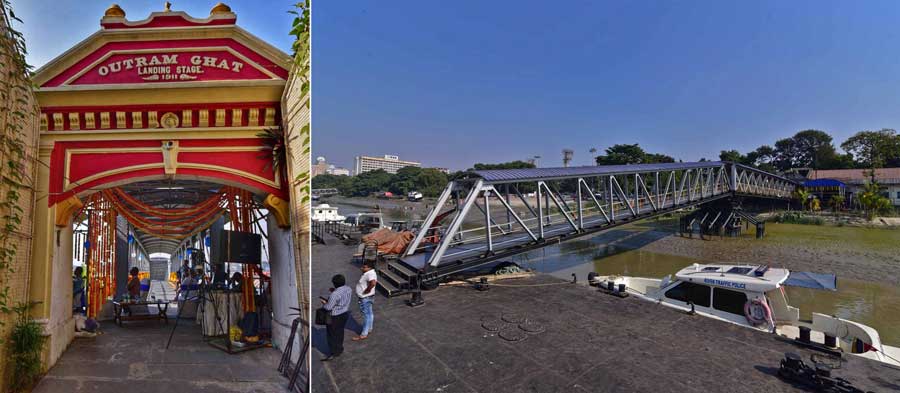 The newly restored Outram Ghat jetty is decorated for inauguration. Chief minister Mamata Banerjee virtually inaugurated the jetty from Hingalgunj on November 29. The CM inaugurated eight other jetties which included Gadiyara, Ratanbabur Ghat, Panihati, Rashmoni Ferry Ghat, Nababgunj Ferry Ghat, Debitala, Bansberia and Gourhati