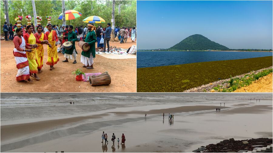 Tourists have thinned at (clockwise from top left) Santiniketan, Baranti and Mandarmani because of the increased travel time