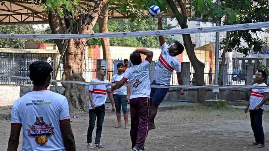 The volleyball match in progress