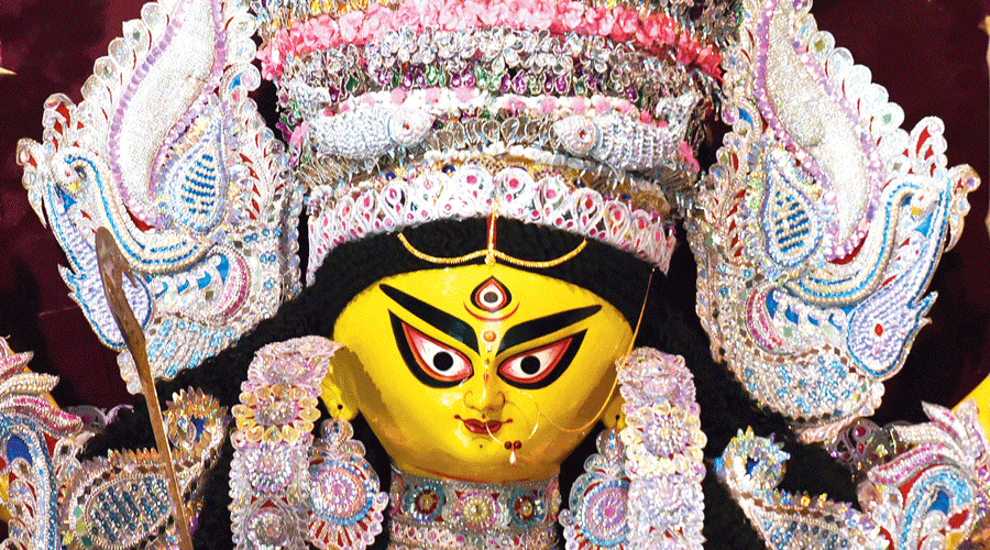 The Durga idol at Bagbazar Sarbojanin.